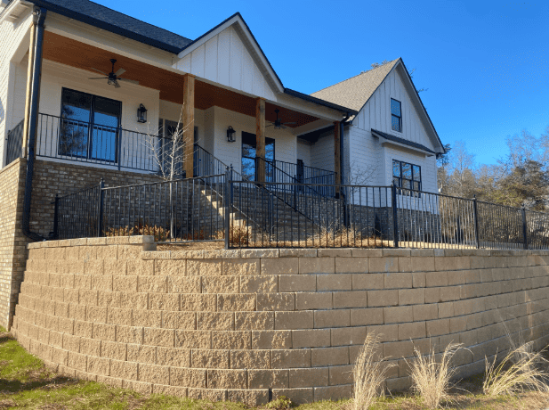 Stylish modern house with a landscaped front yard.